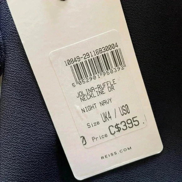 Reiss Jolina Navy Blue Ruffle Shift Dress sz  0 - Picture 4 of 7